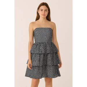 White House Black Market Strapless Lace Cocktail Dress 6 Navy